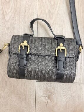 Anthropologie Black Woven Crossbody Satchel with Gold Buckles